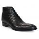 Duca Di Matiste "Lauro" Black Genuine Italian Calf Leather Quilt Print Ankle Boots.